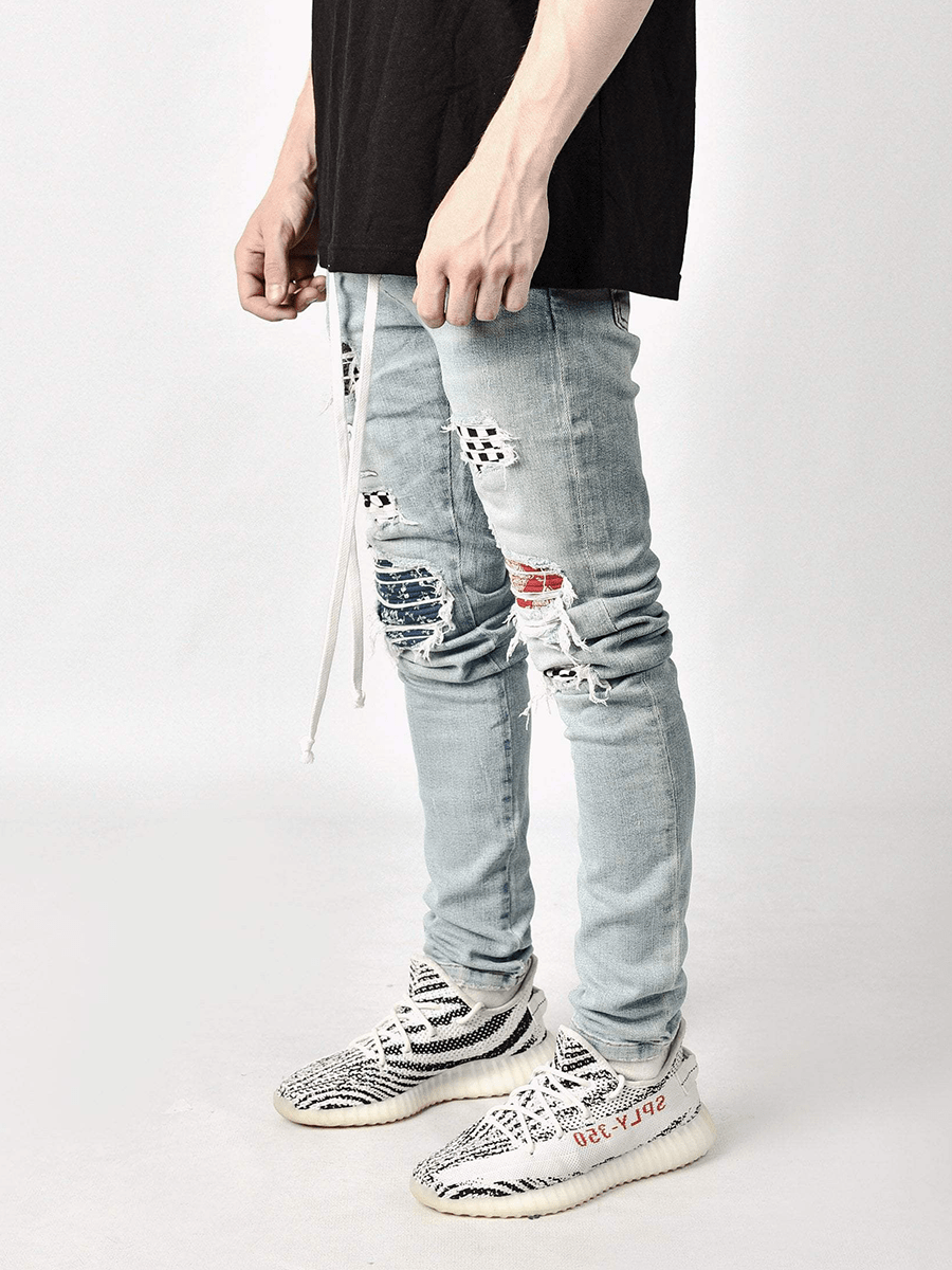Biker patch denim jeans discount